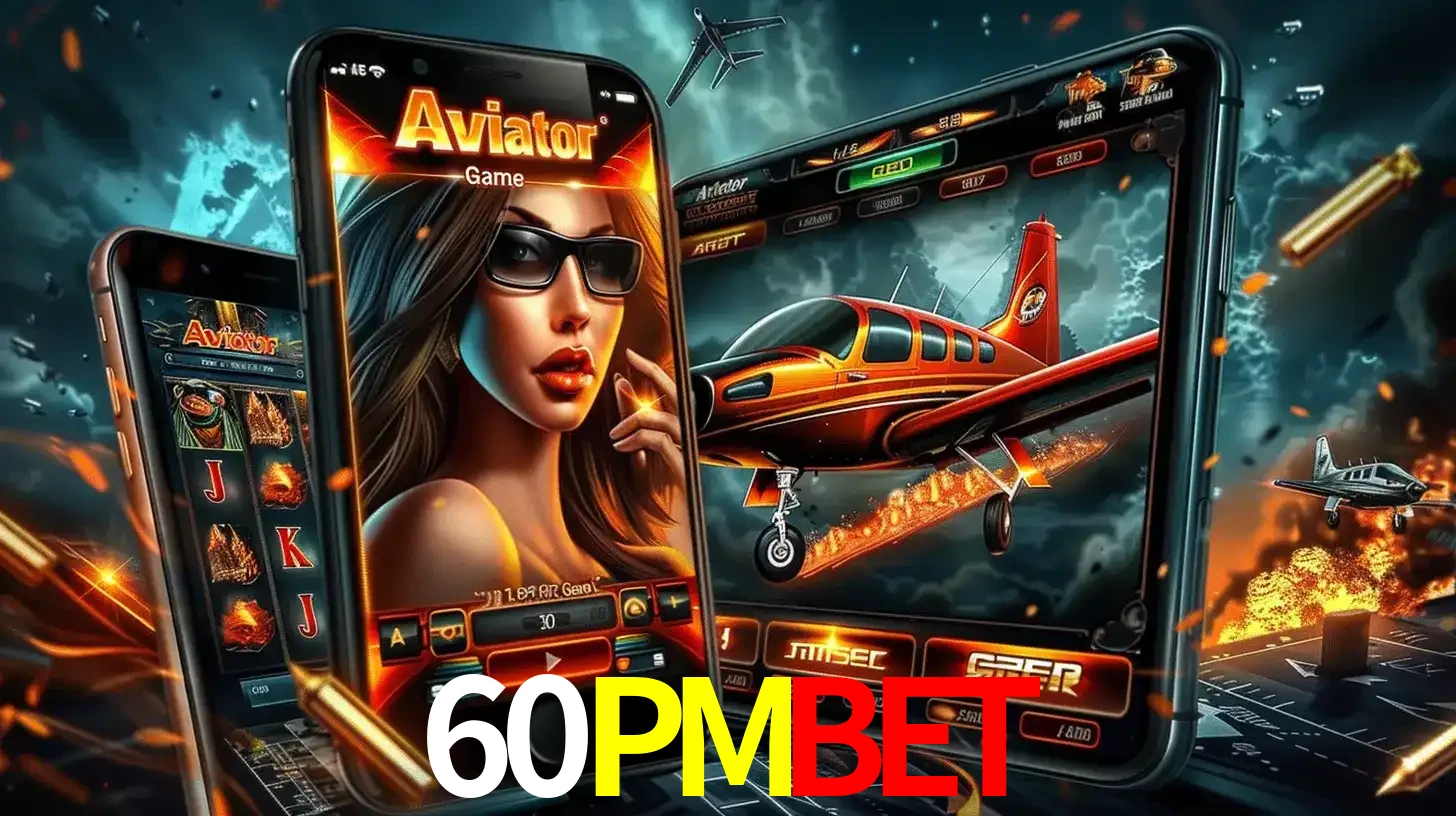 O popular jogo de apostas Aviator exibido em vários celulares e tablets, mostrando a interface emocionante e a ação de voo disponíveis para jogar agora no 60PMBET.