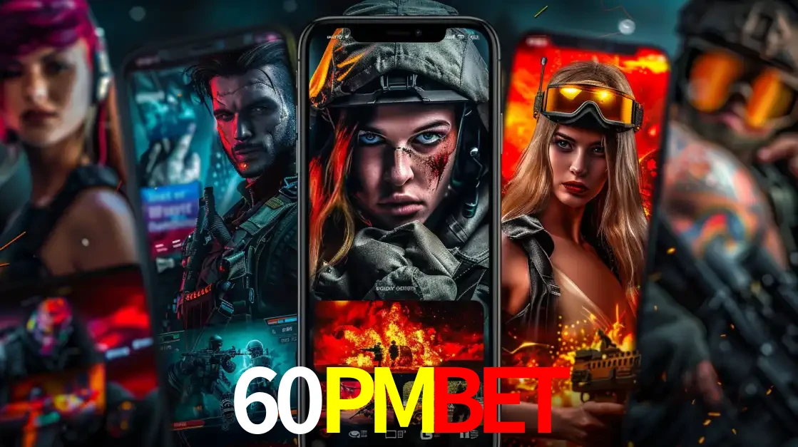 Montagem de telas de celular mostrando diversos personagens, masculinos e femininos, de um jogo de tiro, ilustrando a diversidade de equipes de e-sports para apostar no 60PMBET.