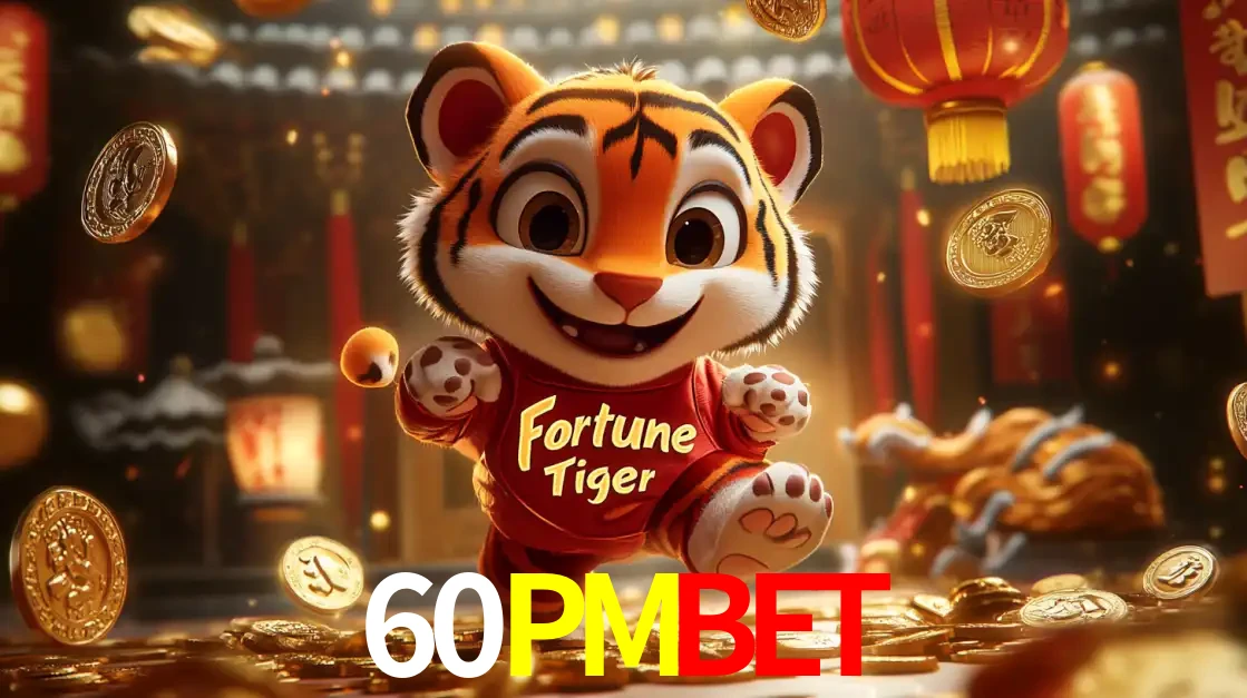 O alegre personagem do Fortune Tiger correndo sobre um caminho de moedas de ouro, simbolizando os grandes prêmios e a diversão do popular jogo de slot do 60PMBET.